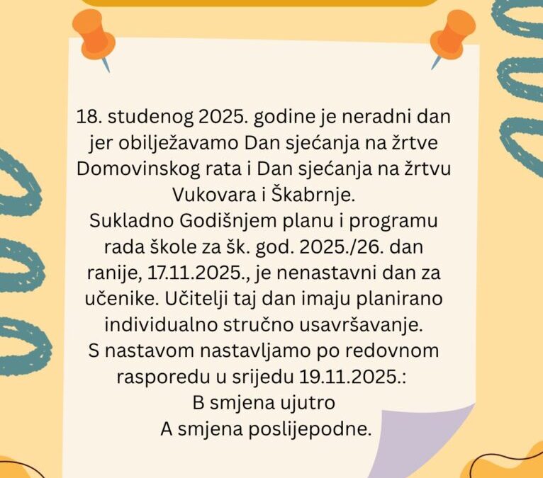 OBAVIJEST – 17. i 18.11.2025.