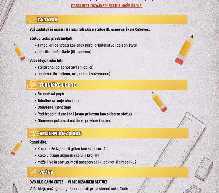 LIKOVNI NATJEČAJ – Postanite dizajneri statue naše škole!