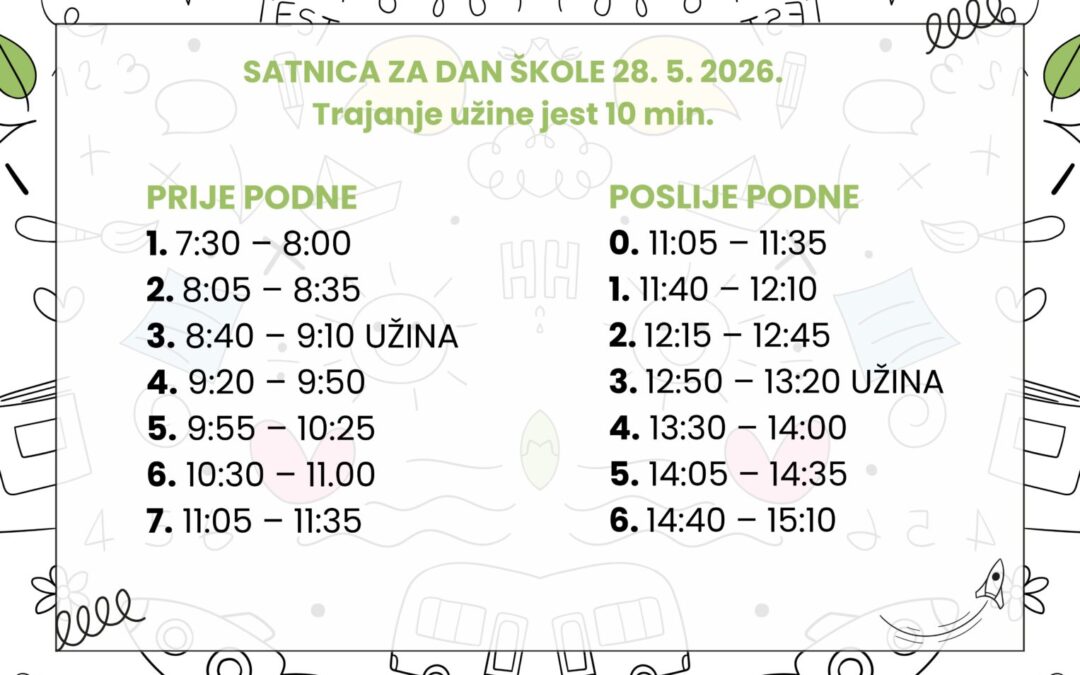 DAN ŠKOLE – OBAVIJEST ZA RODITELJE I UČENIKE