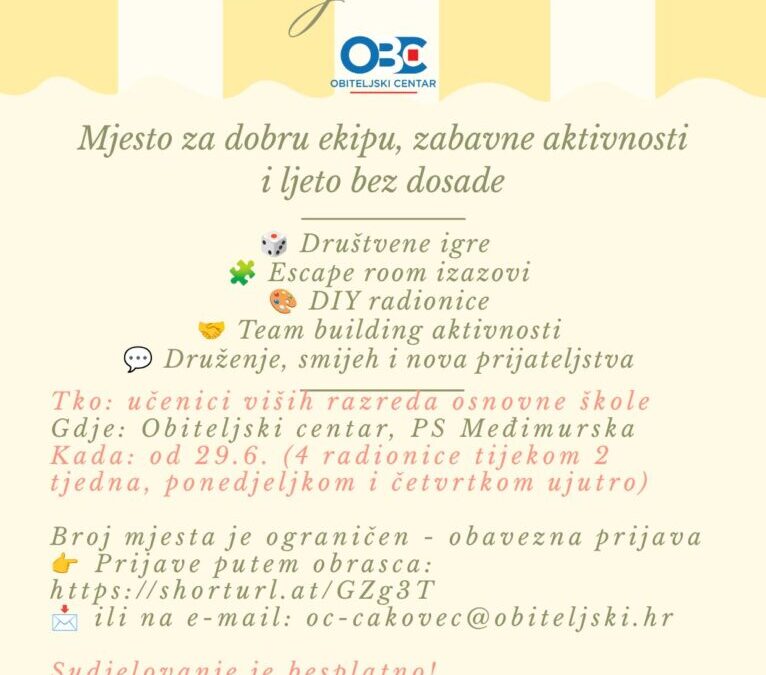 LJETNA ZONA U OBITELJSKOM CENTRU