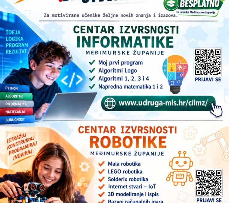 Prijave u Centar izvrsnosti informatike Međimurske županije i Centar izvrsnosti robotike Međimurske županije
