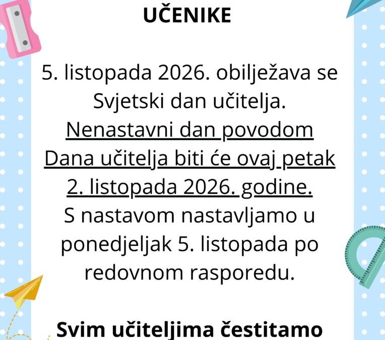 DAN UČITELJA – OBAVIJEST